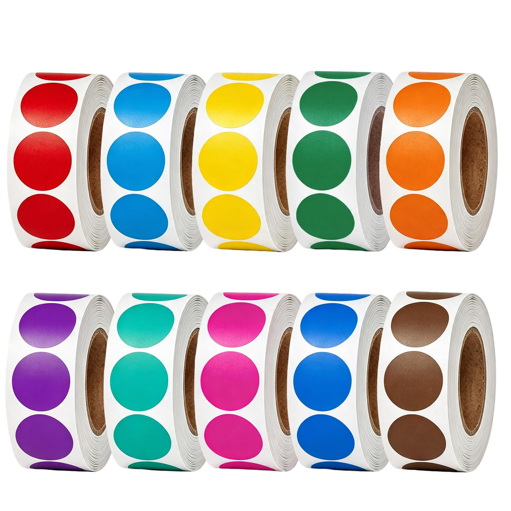 5000 PCS 3/4" Colored Dot Stickers 10 Colors 0.75 inch Circle Stickers 10 Roll/5000pcs