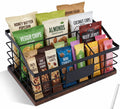 3-Compartment Metal Snack Organizer for Countertop, Snack Basket with Wooden Base and Pen, Chip and Candy Storage Bin for Kitchen Pantry and Snack Bar Station, Black