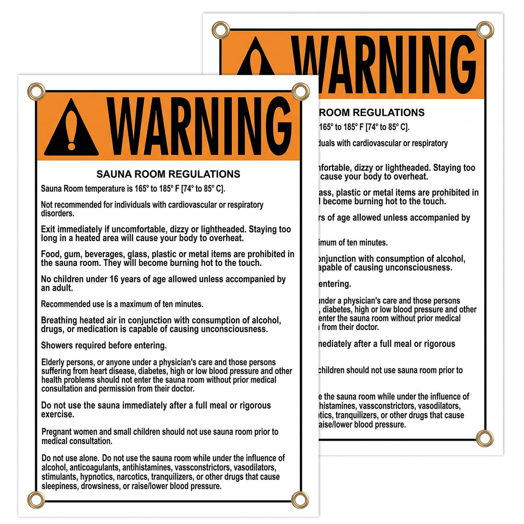 2 Pack Sauna Room Regulations Warning Signs