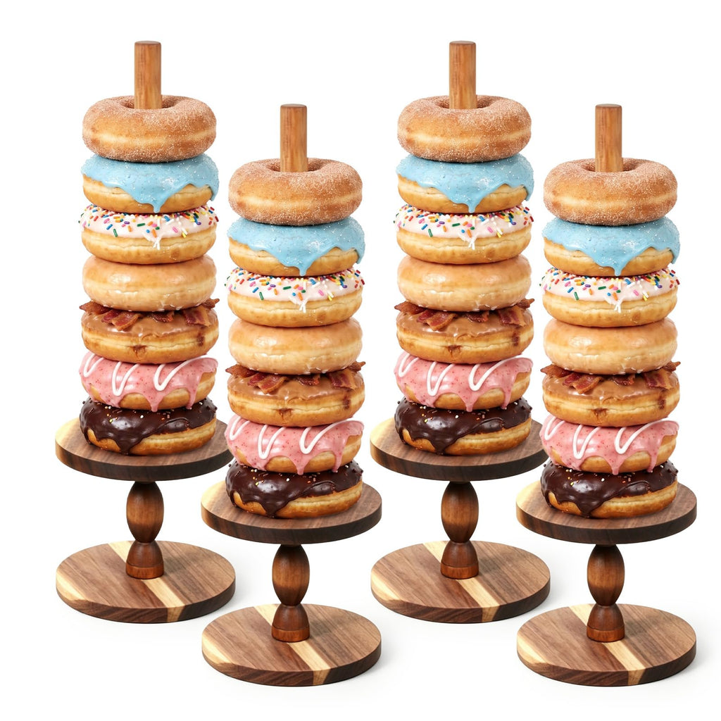 4 Pcs Wooden Donut Stand for Dessert Table Farmhouse Donut Stand