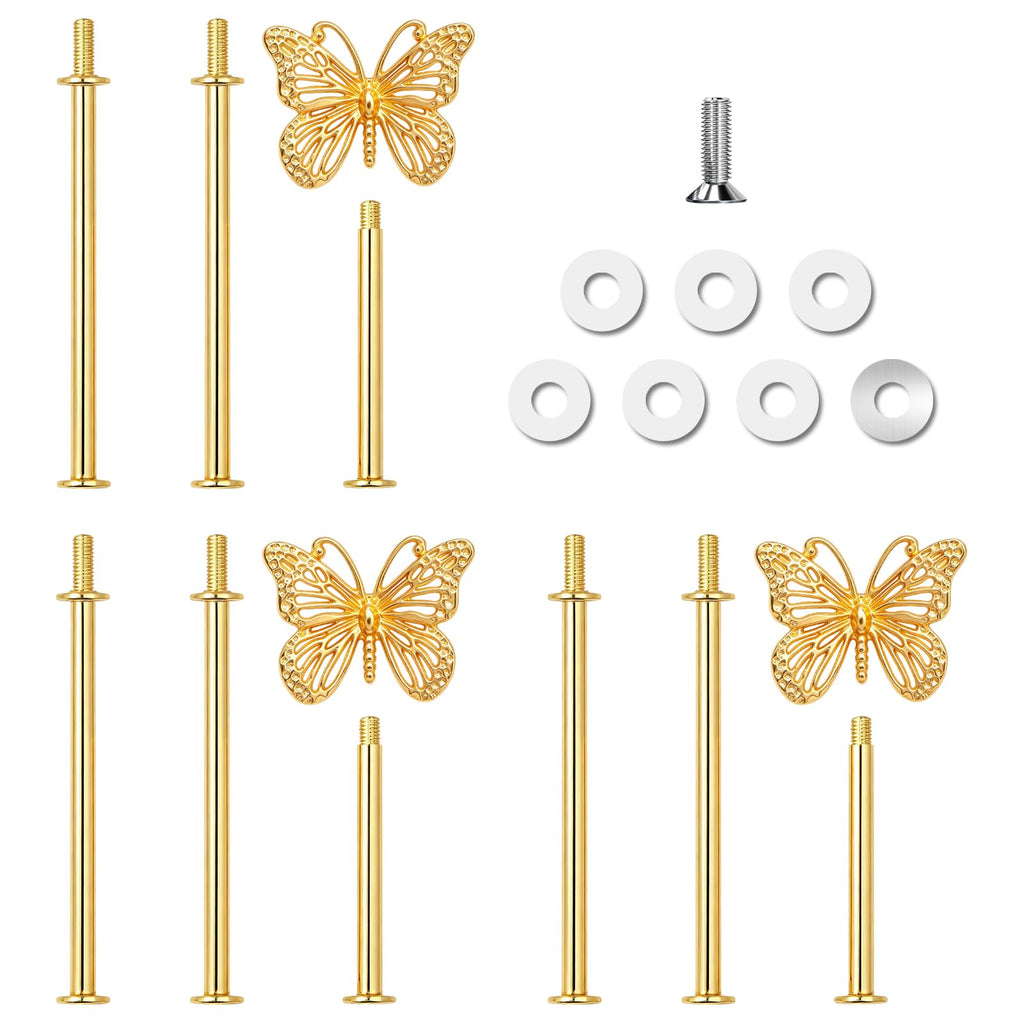 3 Sets of Zinc Alloy Cake Stand Hardware, Heavy Duty 3 Tiered Tray Hardware Kit, Butterfly Cake Plate Stand Handle Stacking Fittings Rod for Serving Dessert Cupcake Fruit Holder (Gold) Gold