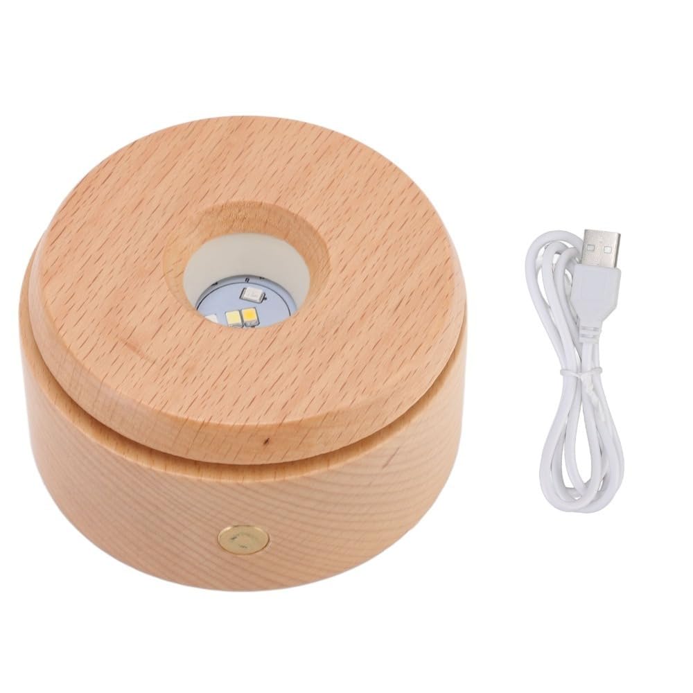 Wooden LED Display Base, Rotating Touch Dimming Stand for Crystal Decor