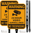 Video Surveillance No Trespassing Warning Sign with 36" Metal Stake, 10x14 Inch Aluminum, Reflective, 2Pack