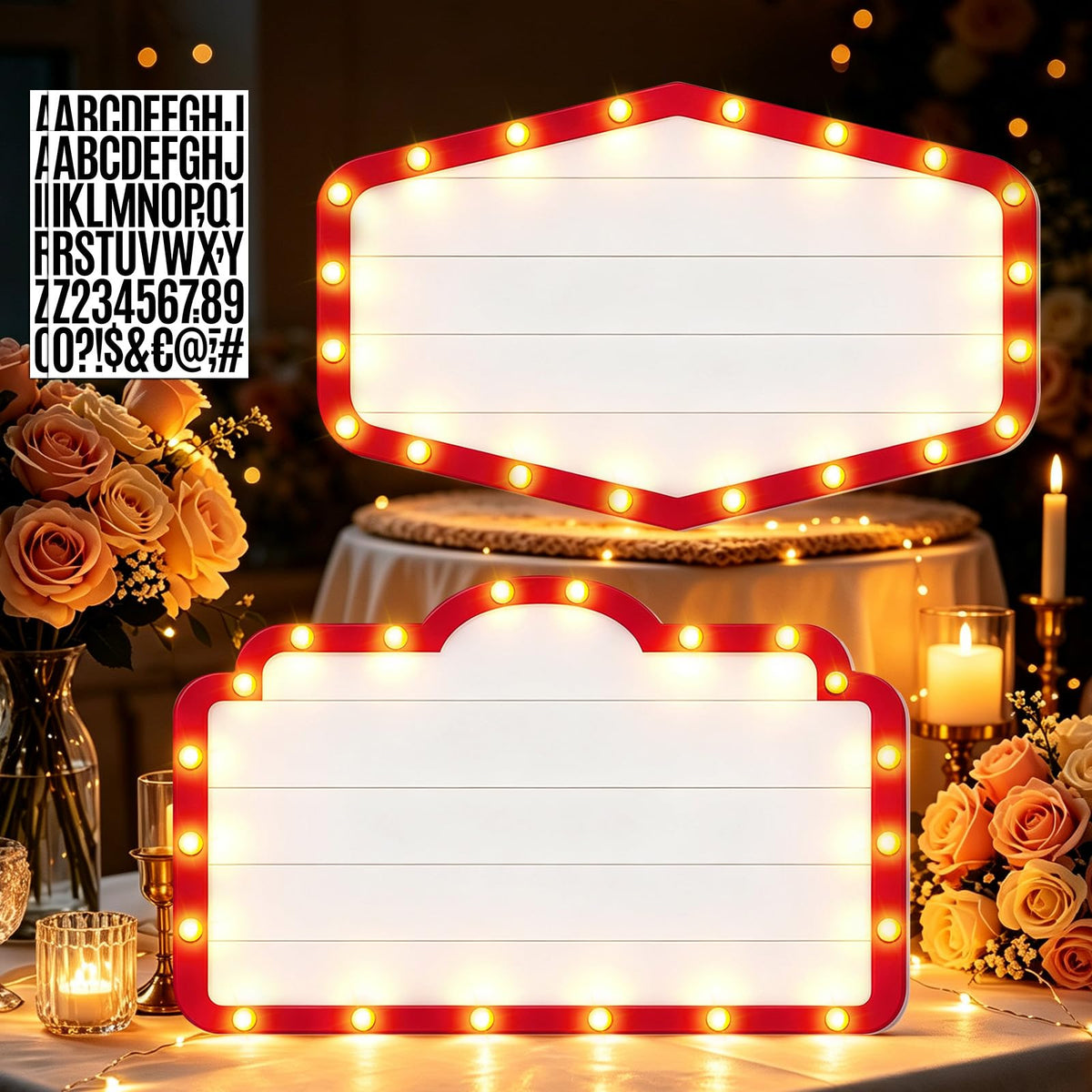 2 Pack Wedding Bottle Service Sign - Large Entrance Prop with LED Lights