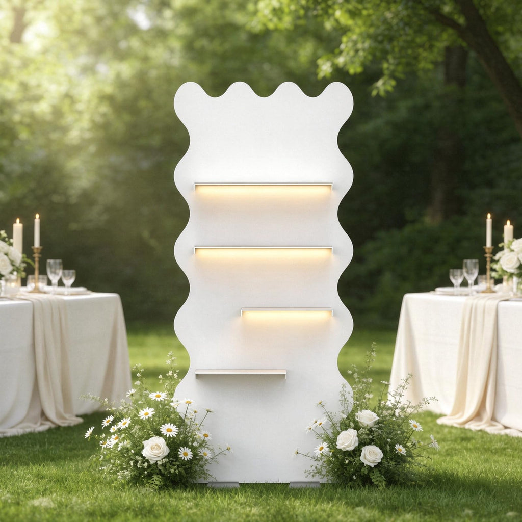6FT Champagne Wall Holder with LED Light, Party Birthday Event Décor, Wavy Arch 6FT(180cm)