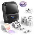CLABEL 221B Label Printer with 5 Tapes,  2"  Bluetooth Label maker 2 Inch-Black+5roll Printer+5 Roll