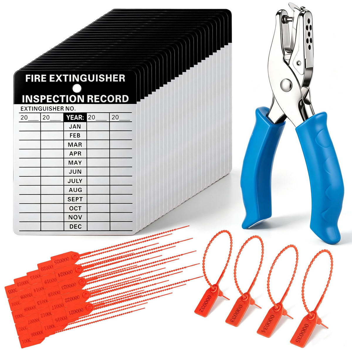 Chunful 50 Set Fire Extinguisher Tags Hole Puncher Numbered Security Ties
