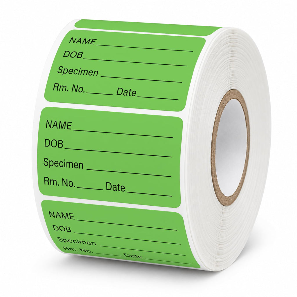 1000 PCS Specimen Collection Label 2"x1" Self Adhesive Vinyl Green Green, Black