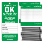 Scaffold Inspection Tags 25 Pack, OSHA Green Safety Tags with Cable Ties