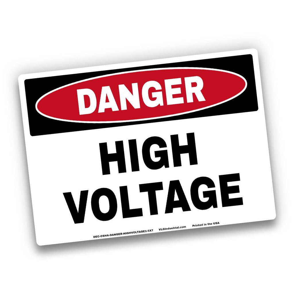 DANGER High Voltage OSHA Style Safety Labels 5-Pack, 5" x 7" Industrial Electrical Hazard Warning Signs, Waterproof UV Laminated Vinyl Decals, Permanent Adhesive Safety Stickers for Panels, Equipment & Switchgear