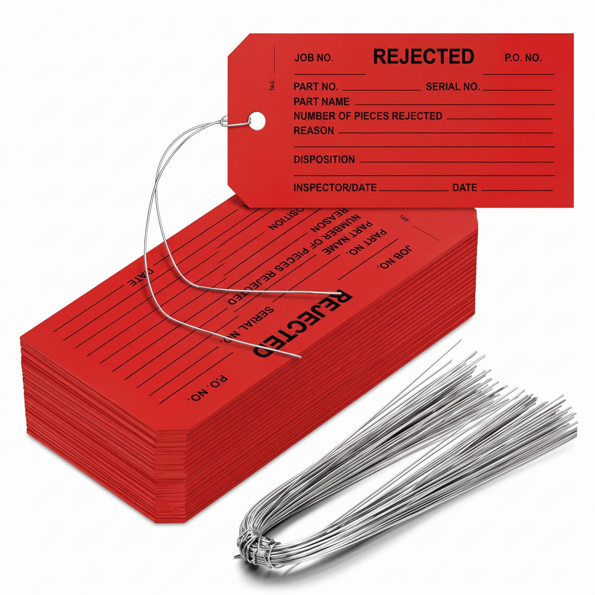 200 Pack Red Rejected Tags with Wire Product Inspection Tags