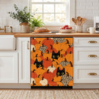 Halloween Cat Dishwasher Magnet Cover, Pumpkin Reusable Appliances Panel