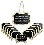 12 Pack Mini Chalkboard Signs with Stand, Wooden Hanging Blackboard Labels, Small Chalkboard Food Labels for Party Buffet, Wedding Table Numbers, Place Cards, Dessert Display, Message Board.