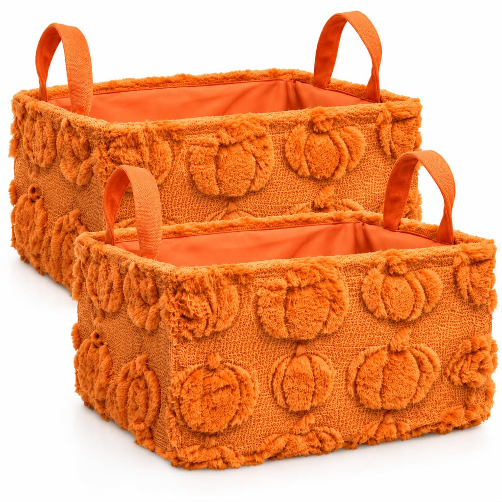 2 Pack Pumpkin Storage Baskets, 14x10'' Fall with Handles Orange-Pumpkin