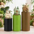 3 Set Forest Dessert Table Display Green Brown Spandex Cylinder Stand Cover Green brown and black