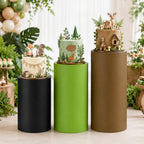 3 Set Forest Dessert Table Display Green Brown Spandex Cylinder Stand Cover Green brown and black