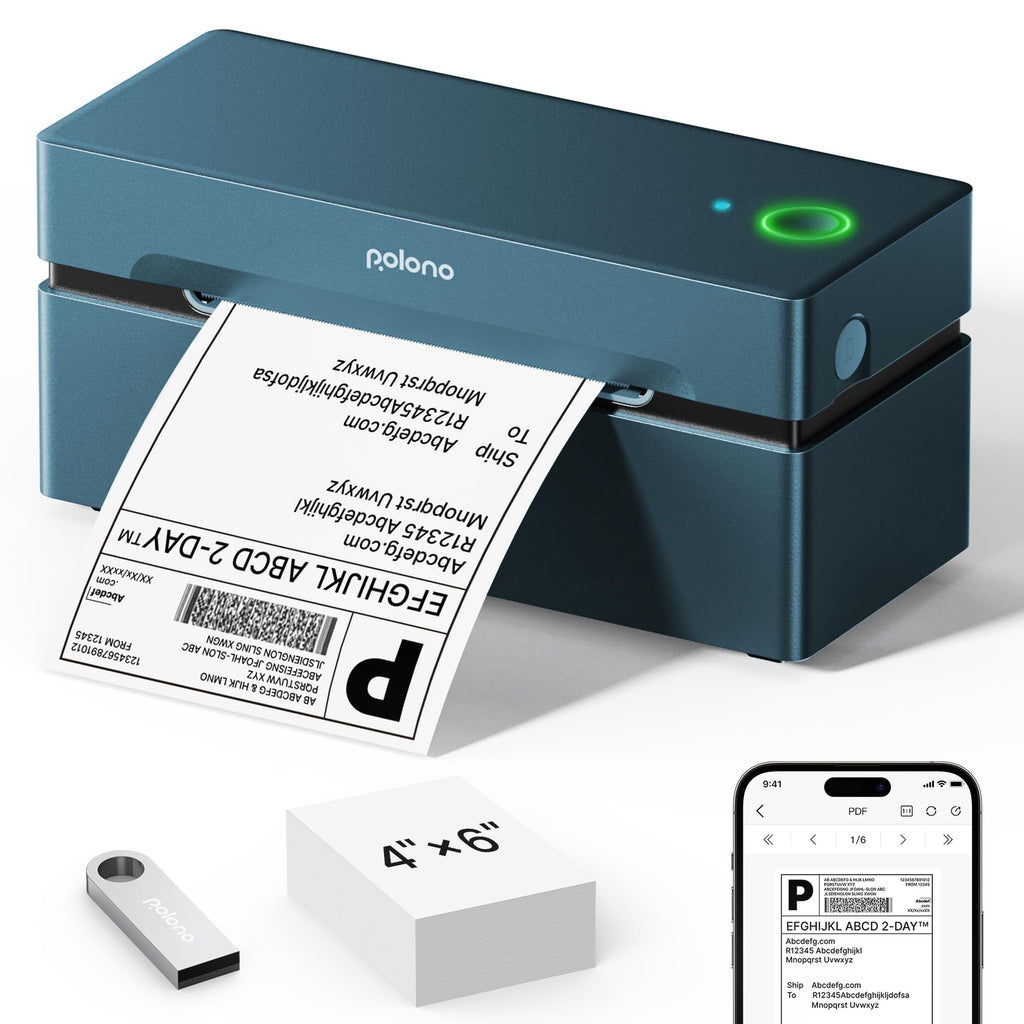 POLONO Bluetooth Thermal Shipping Label Printer, 4x6 Thermal Label Printer Blue