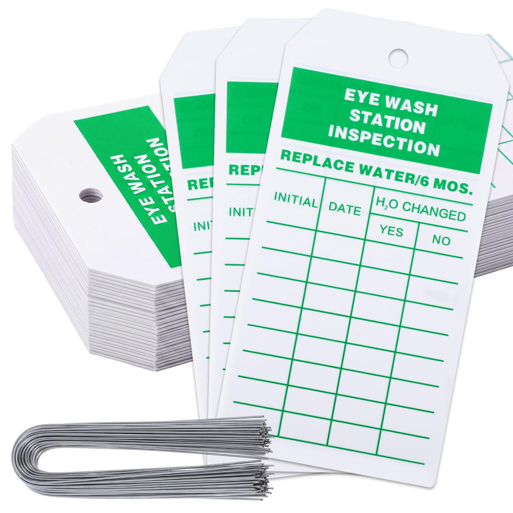 100 PCS Eye Wash Station Inspection Tags Bulk with Wire Ties