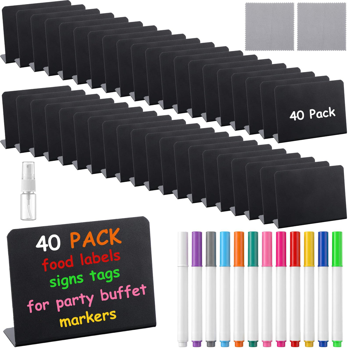 40 Pcs Food Labels for Party Buffet - 4x3 Inch Mini Chalkboard Signs