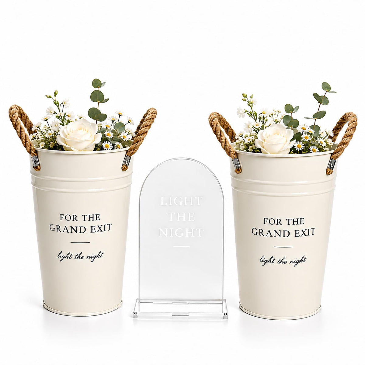 2 Pack Wedding Display Buckets, Galvanized Metal, 9.8 Inch