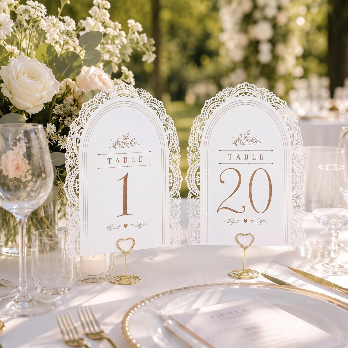 Sawysine Wedding Table Numbers 1-20 with Gold Holders, Classic 20
