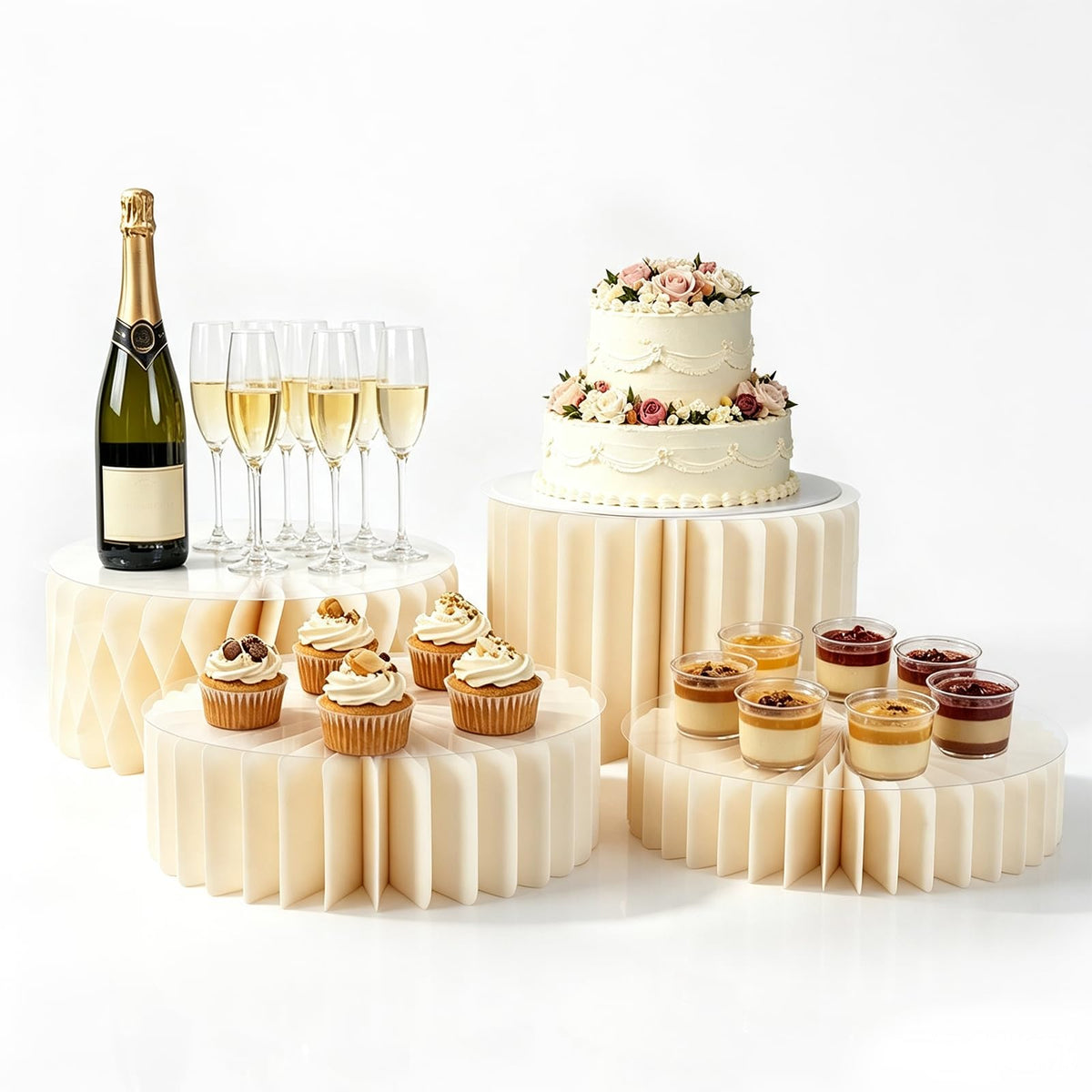 4 Pcs Buffet Risers, Foldable Dessert Table Display Set Cardboard Cake Stands