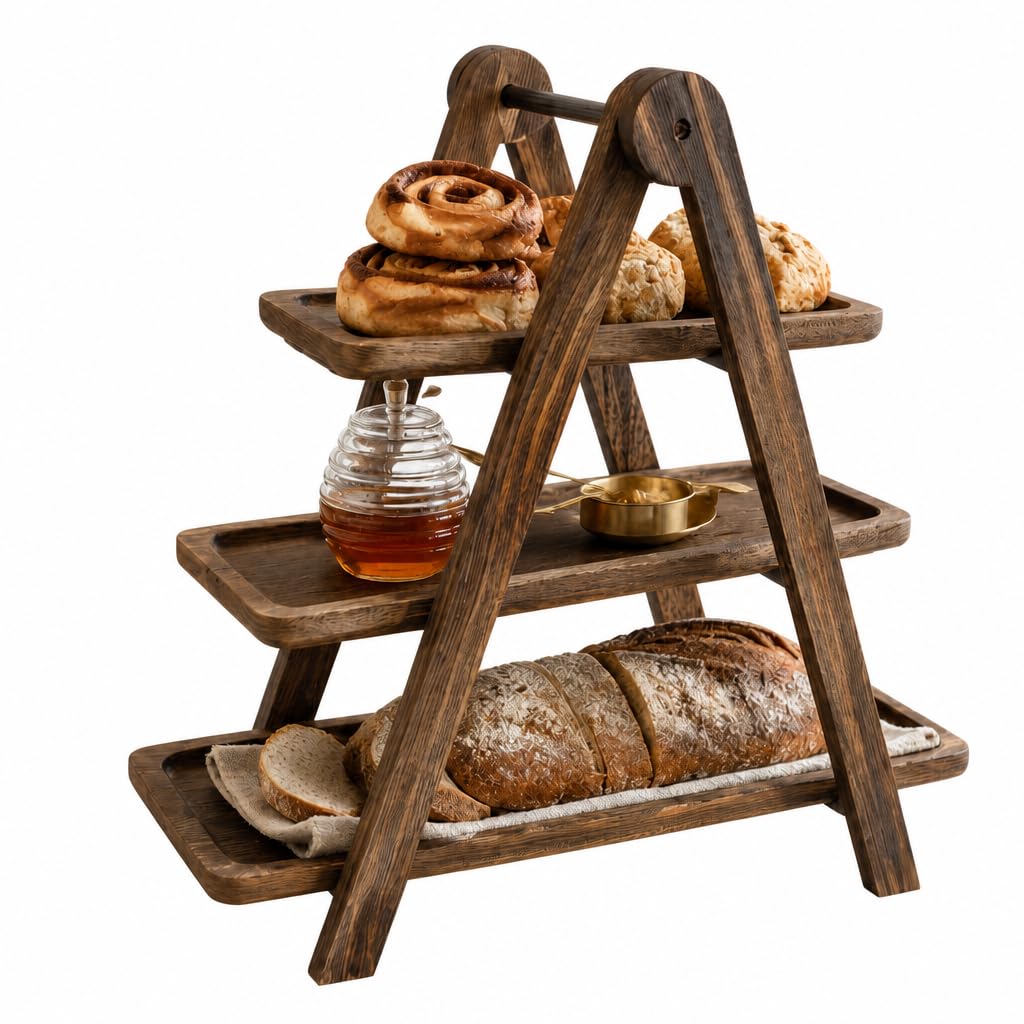3 Tier Wooden Serving Platter，Fruit Bread Display Bowl Tray，Farmhouse Decor