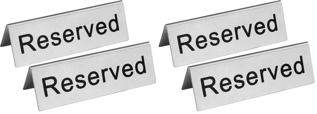 New Star Foodservice Stainless Steel Reserved Table Tent Sign, Silver, 4.75" x 1.75" (Set of 2) (Pack of 2) 4.75” x 1.75” (Set of 2) (Pack of 2)