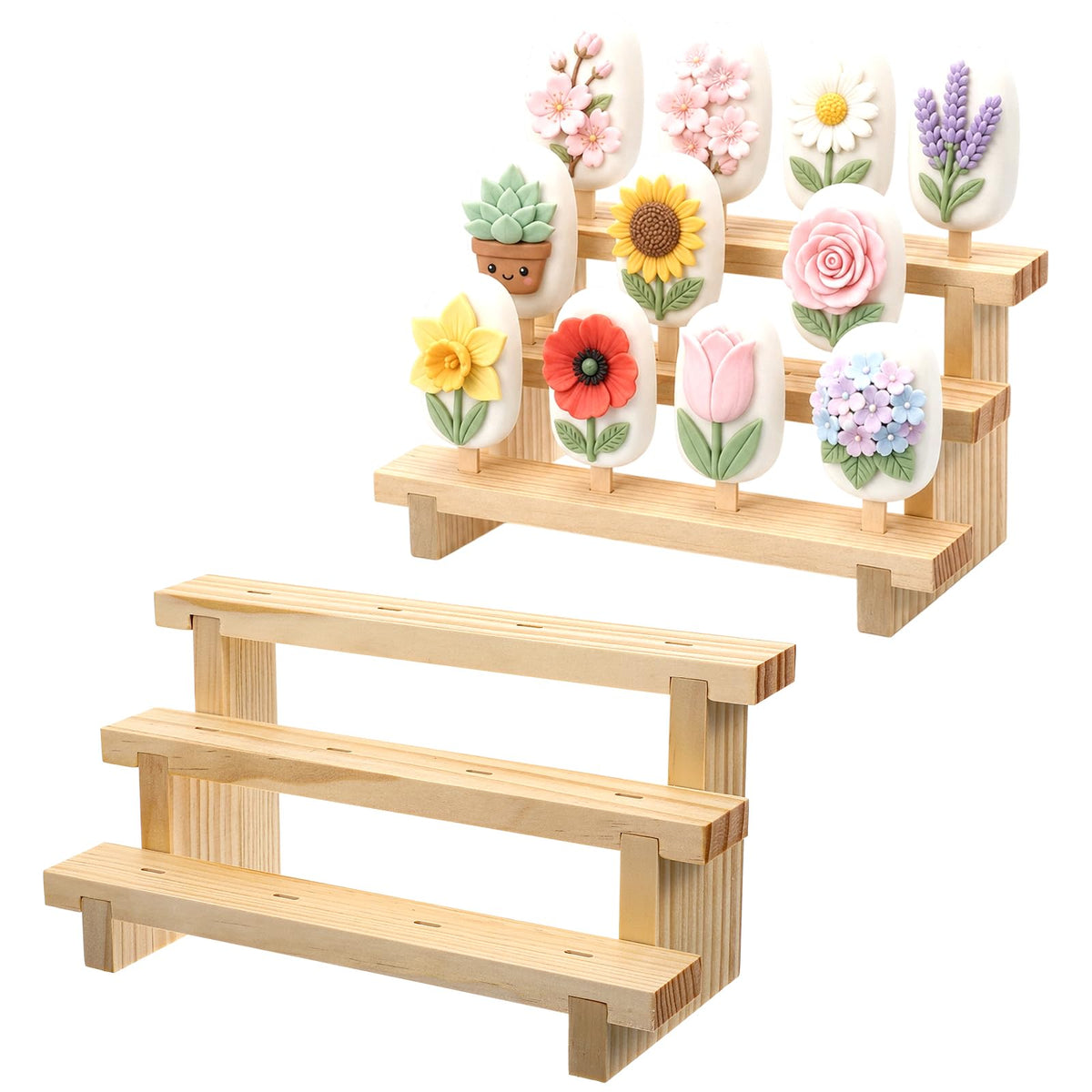 2 Pcs Cakesicle Stand Wood Lollipop Holder Display 3 Tier 12 Holes