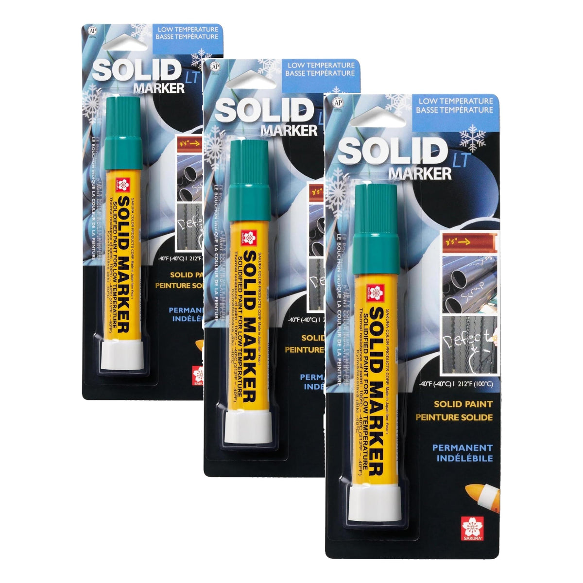 SAKURA Solid Paint Markers with Twist Up Tip - Low Temperature Permanent Marker Pens - Window, Wood, & Glass Marker - Green Paint - 3 Pack 1 Count (Pack of 3)