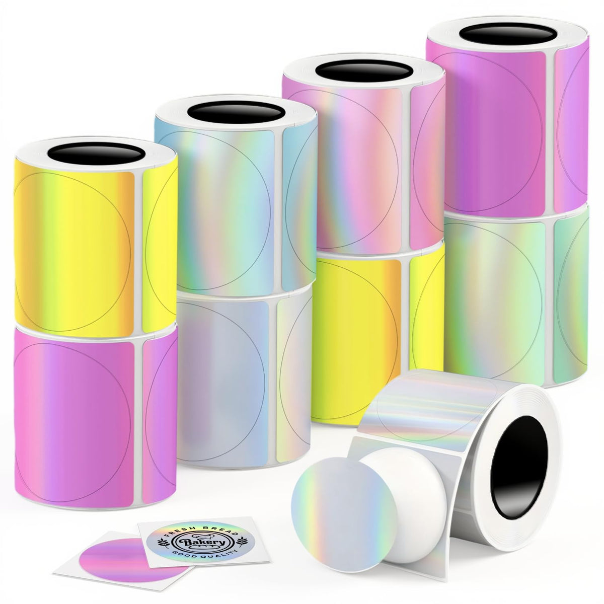Thermal Printer Stickers 2" Round 900, Circle Thermal Labels BPA Free Holographic-9