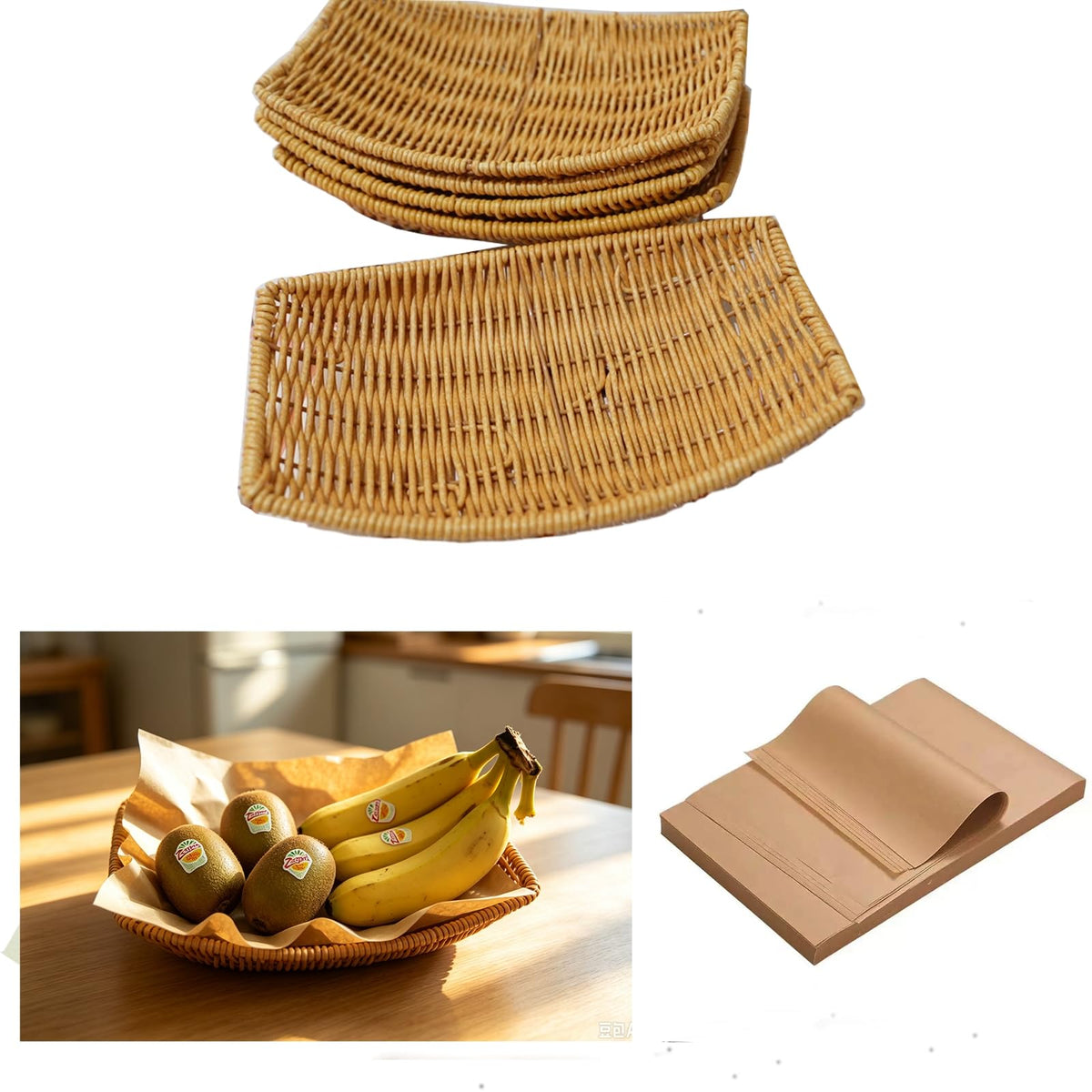 6 Pack Imitation Rattan Ship Type Baskets and 100 Deli Wrapper Paper 6