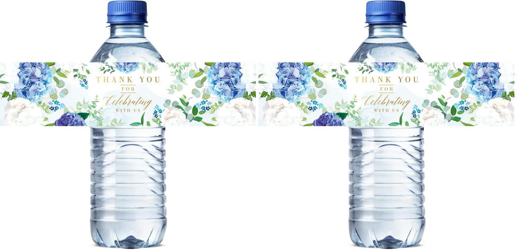 Mobiusea Creation Wedding Water Bottle Labels | Blue Floral Gold Foil | 50pcs Water Bottle Labels for Wedding, Bridal Shower, Birthday, Baby Shower and Party (Pack of 2) 1.97" x 8.27" (Pack of 2)