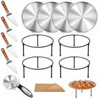 Pizza Stands for Party, 4 Riser Set with Pans and Servers & Cutter