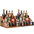 KLM Liquor Bottle Display Shelf Bundle with Matching Coffee Syrup Storage Rack, Retro Countertop Bar Organizer Set for Whiskey, Spirits and Bar Accessories