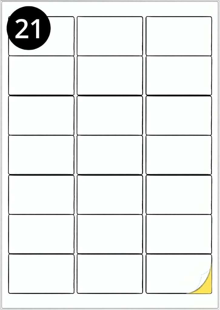 21 Labels Per Sheet. 100 Pack (2,100 Labels) A4 Label Paper. Label Size 63.5mm x 38.1mm. Printable Sheet. Address or Product Item Labels. Self Adheisve Quick Drying Stickers for Inkjet, Laser Printer