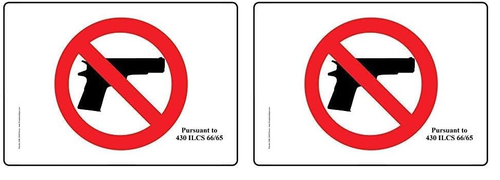 ComplianceSigns.com Illinois No Firearms Pursuant To 430 Ilcs 66/65 Graphic Safety Label Decal, 6x4 inch Vinyl for Alcohol/Drugs/Weapons, American Made Safety Stickers (Pack of 2) 6x4 inches (Pack of 2)