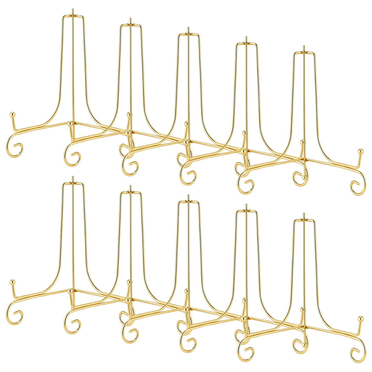 10 Pack 8 Inch Plate Stands for Display, Gold Iron Easel Holders for Photos