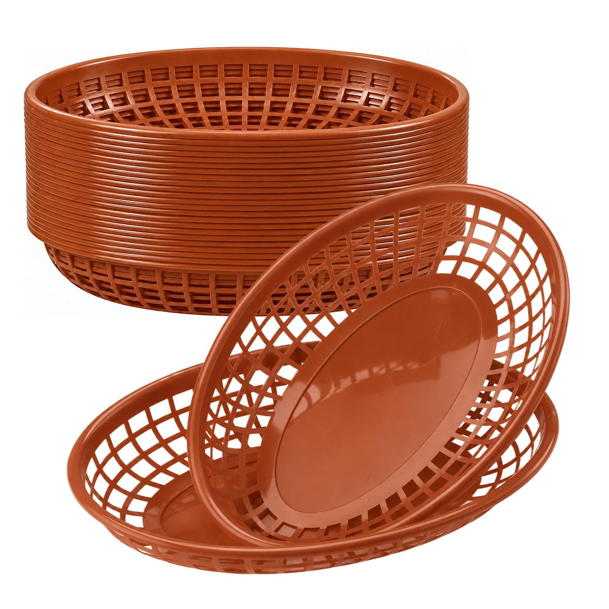 24 Pack, Oval Plastic Fast Food Basket, 8.9 x 5.5 Inch (Brown) Brown