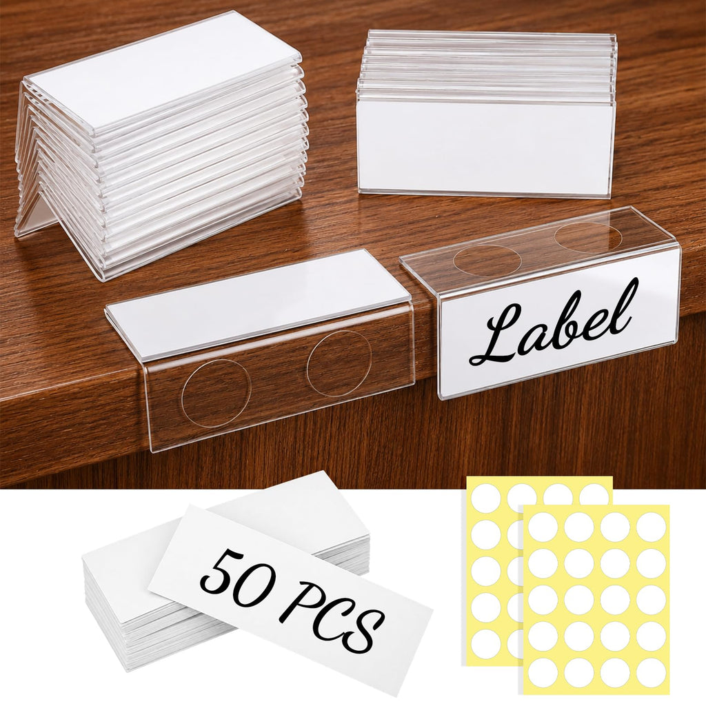 50 PCS 1.25x3.15inch Shelf Labels with Paper Inserts&Double Sticky Dots