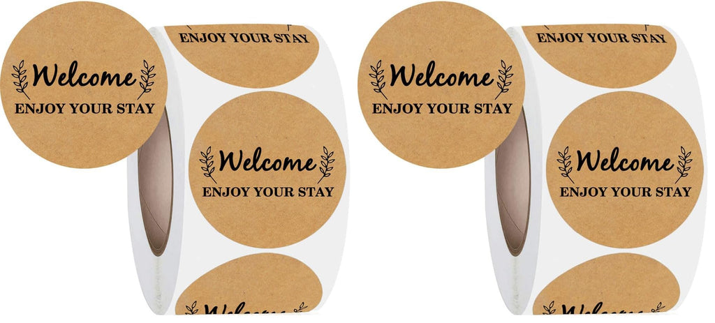 500 PCS Welcome Hotel Guest Kraft Paper Stickers Welcome Enjoy Your Stay Stickers Hotel Key Card Envelope Seals for Welcoming Guests and Decorating (Pack of 2) 2 inches in diameter (Pack of 2)
