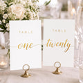 Elegant Gold Wedding Table Numbers 1-20 with Head Table, White Art Paper