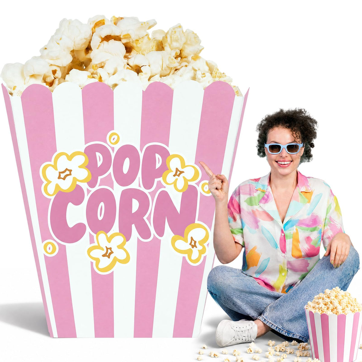 1 Pack 3.3 ft Giant Popcorn Box Cardboard Stand, Pink 1