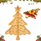 Veemoon Christmas Tree Serving Platter Small Bamboo Charcuterie Board Appetizer Display Tray Divided Candy Dish with 3 Compartments Snack Dessert Candy Fruit Plates for Xmas Party