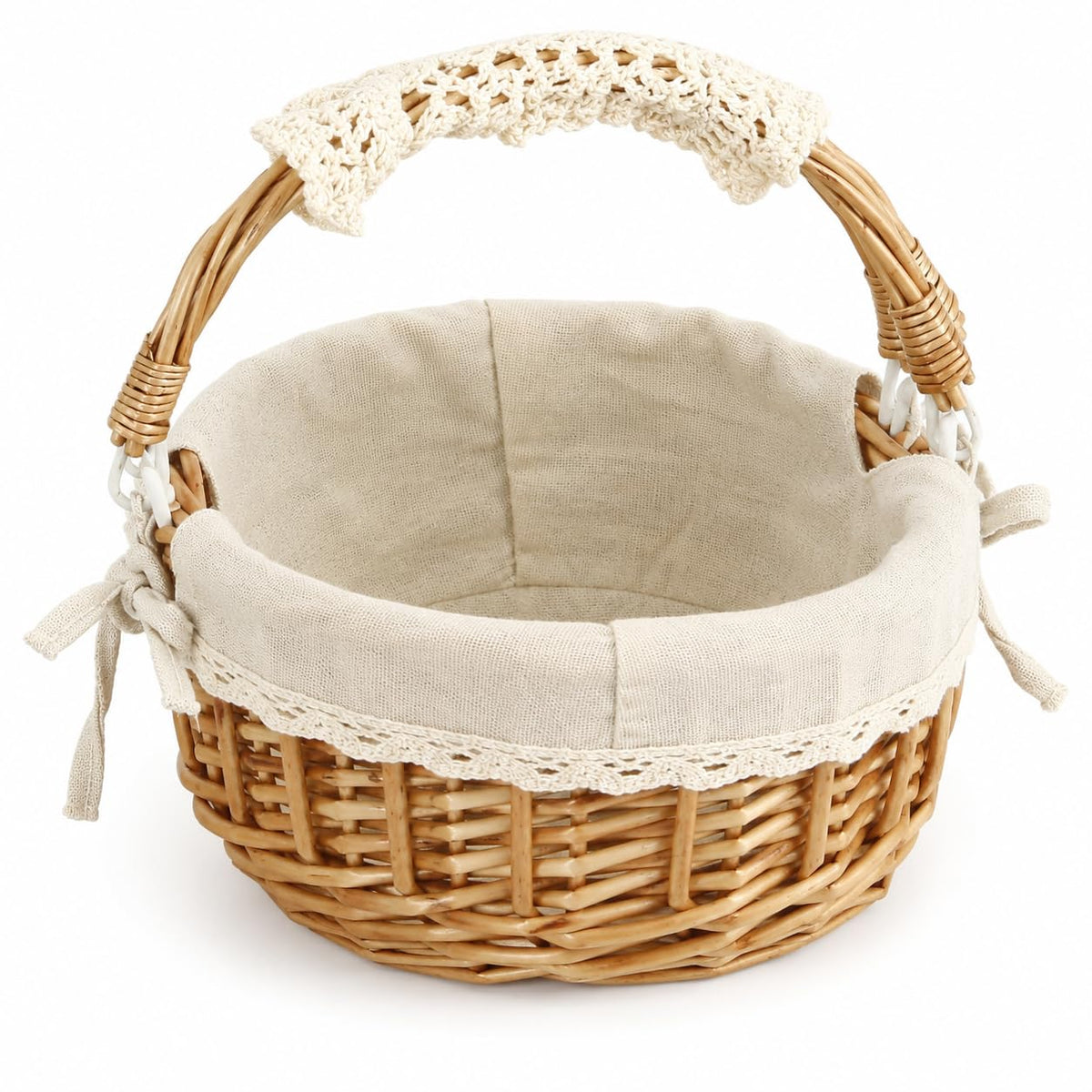 10.2-Inch Empty Round Wicker Easter Basket with Fabric Liner