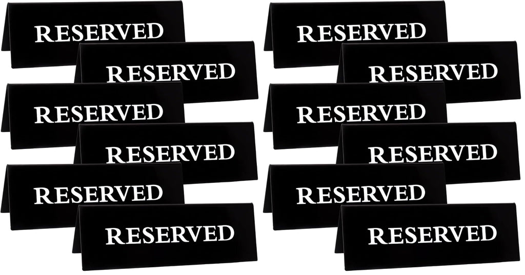 6 Pieces Plastic Reserved Table Sign for Wedding Acrylic Double Side Table Tent Black Guest Reservation Tables Seat Sign 5.9 x 2 Inches Reserve Seating Signs for Restaurant Chairs Wedding (Pack of 2) 5.9 x 2 Inches (Pack of 2)