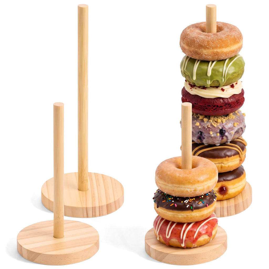 4 Pcs Wooden Donut Stand Set, 7.8 & 6 Inch Donut Holder with Round Base