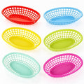 Ninsula Fast Food Baskets 6 Pack, Reusable Colorful Plastic Food Baskets, Oval 6.1 x 9.6 Inch Serving Basket for Food, Burgers, Fries, Sweets, Crisps, Picnics, Parties and BBQ