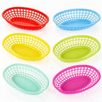 Ninsula Fast Food Baskets 6 Pack, Reusable Colorful Plastic Food Baskets, Oval 6.1 x 9.6 Inch Serving Basket for Food, Burgers, Fries, Sweets, Crisps, Picnics, Parties and BBQ