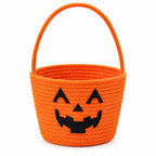 Halloween Basket, Woven Cotton Rope Pumpkin Pail with Handle white yellow